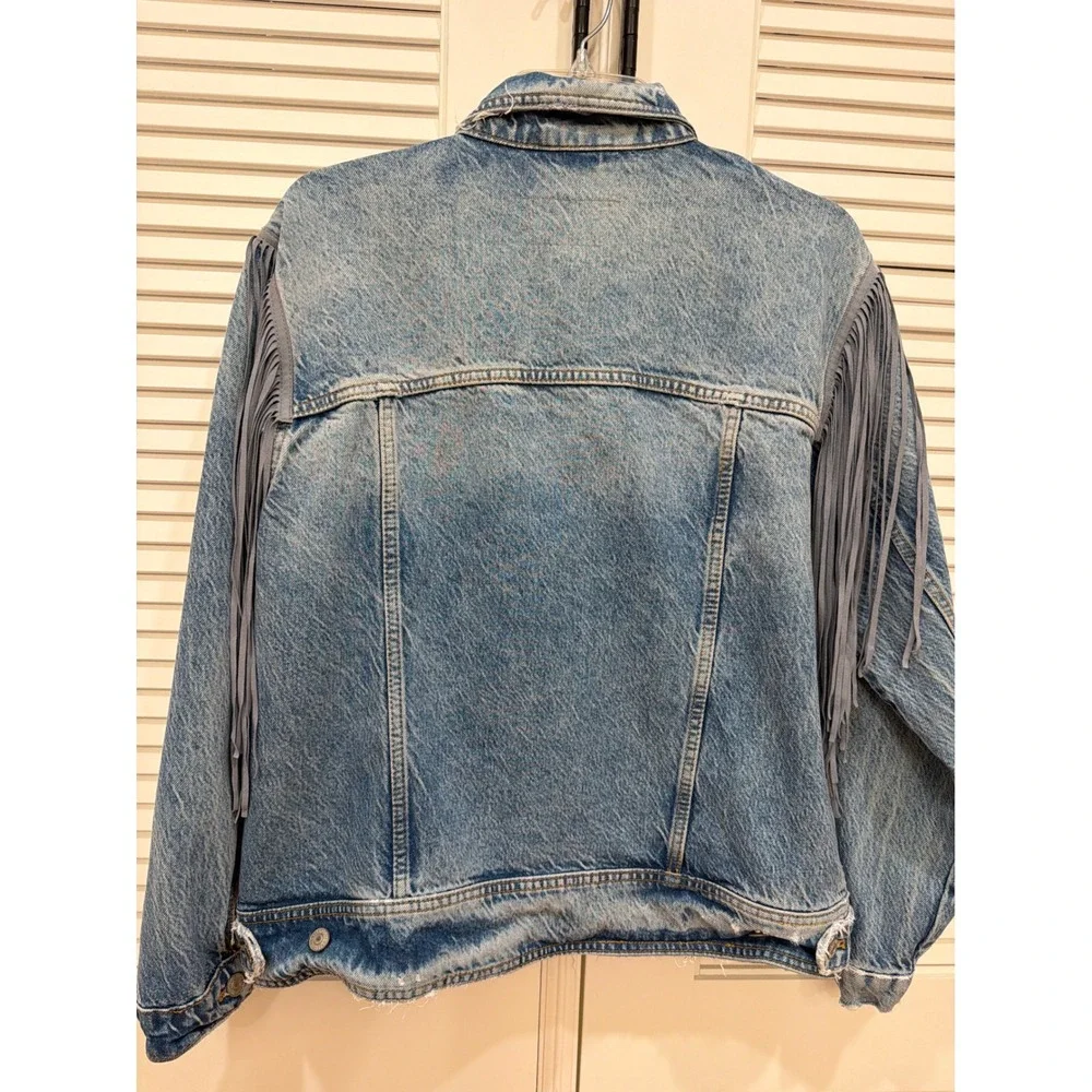 Free People Blue Fringe Jean Jacket - Picture 6 of 8